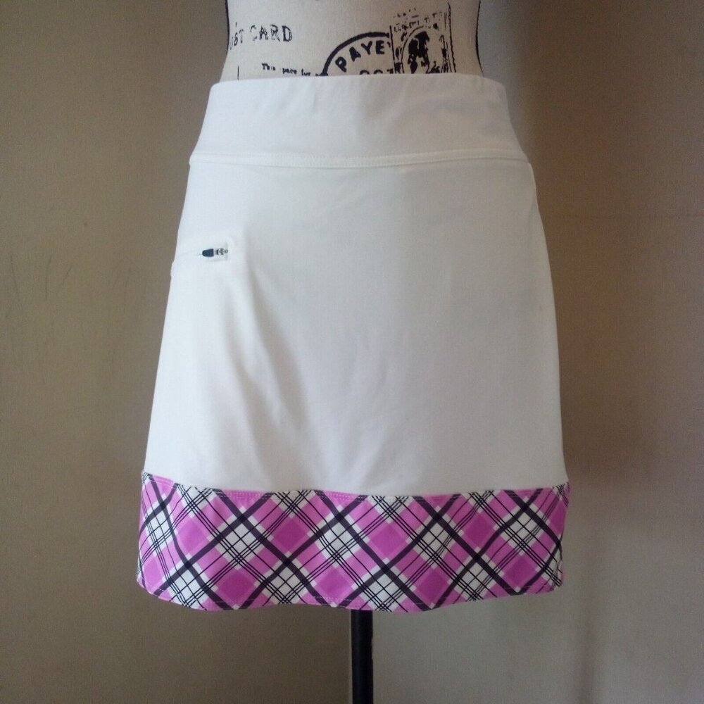 Belyn Key Women's Size Small Pink Plaid Banded White Golf Skort Skirt